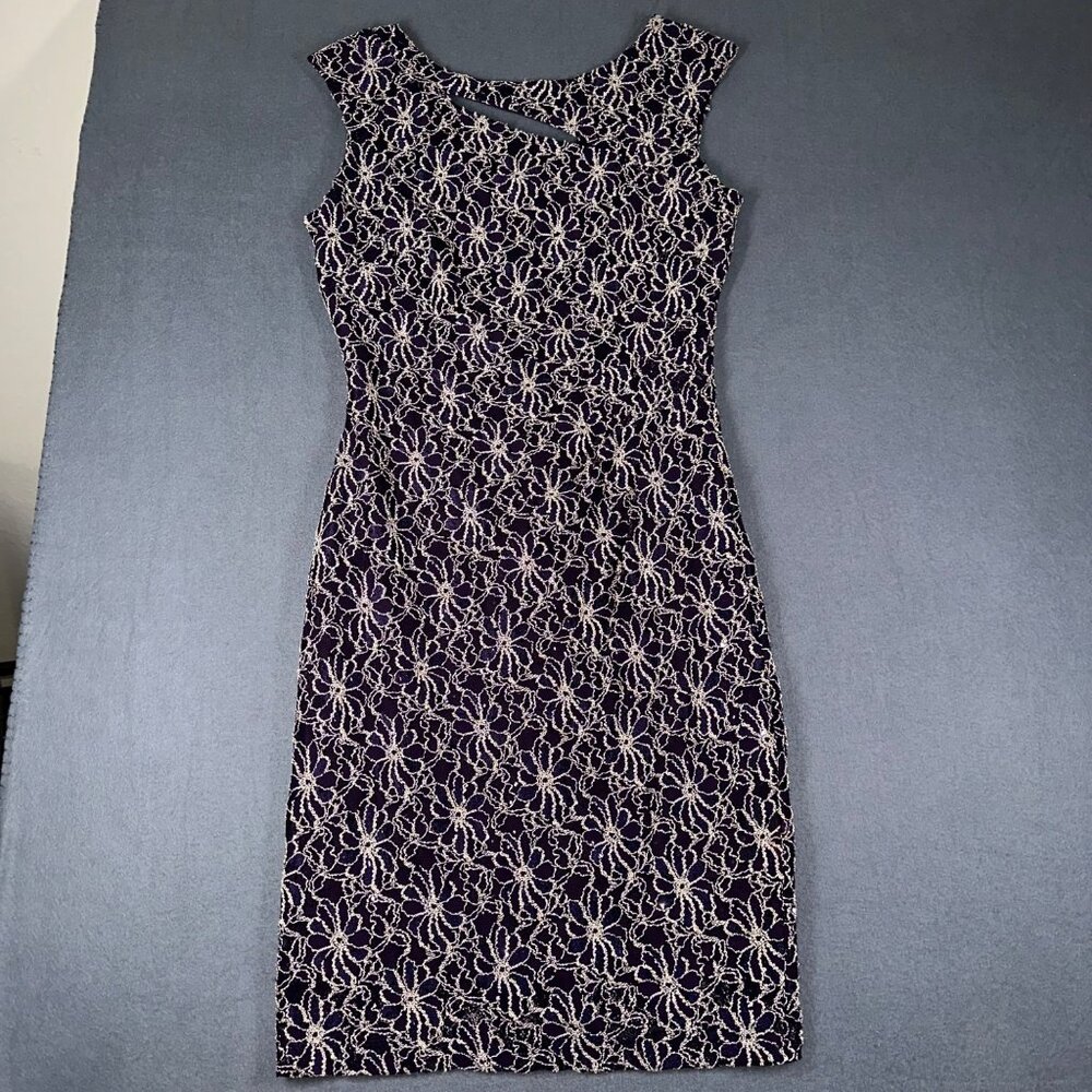 Connected Apparel Womens 8 Purple Sequin Lace Sleeveless V-Back Evening Dress - Picture 2 of 10